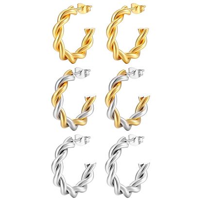 Серьги шпилька нержавеющая сталь, скручивание в форме буквы С