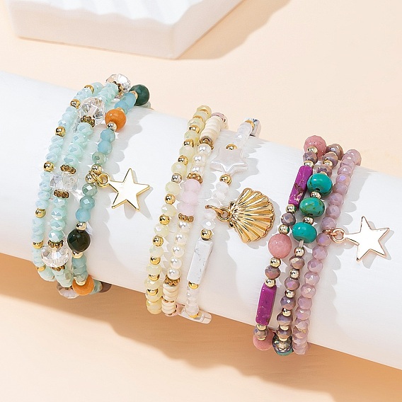 Браслет из хрустальных бусин в стиле бохо-шик - уникальный многоэлементный микс с тройной оберткой для женщин