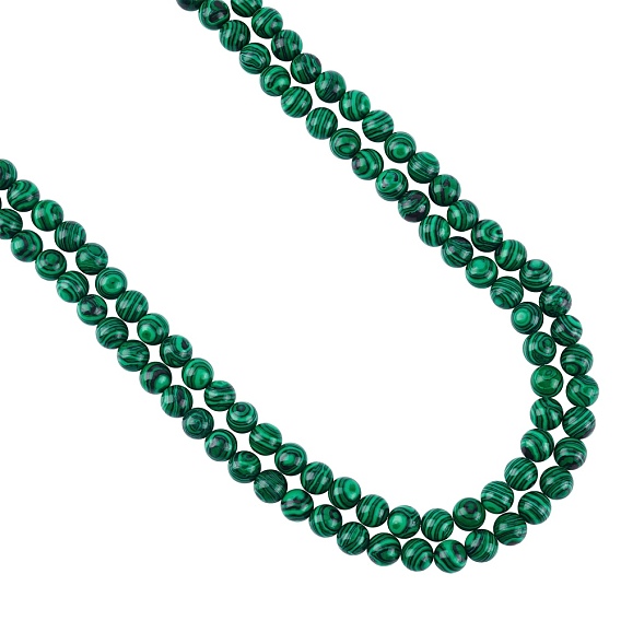 Perles synthétiques malachite brins, teint, ronde