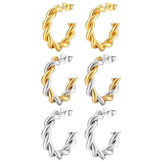 Серьги шпилька нержавеющая сталь, скручивание в форме буквы С