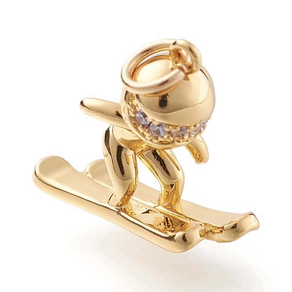 Латунные микропаве прозрачные подвески с фианитом, с целью перехода в кольце, реальный 18 k позолоченный, лыжник сноуборд очарование