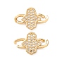 Brass Micro Pave Cubic Zirconia Connector Charms, Hamsa Hand Charms, Long-Lasting Plated, Rack Plating, Lead Free & Cadmium Free