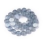 Electroplate Transparent Glass Beads Strands, Pearl Luster Plated, Flat Round with Vortex