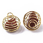 Iron Wrap-around Spiral Bead Cage Pendants, with Gemstone Beads inside, Round