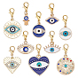 30 шт. 10 стили сплав эмаль сглаз подвеска украшения, Сплав с застежками когтя омара, разнообразные, золотые