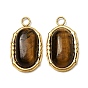 Natural Tiger Eye Pendants, 303 Stainless Steel Oval Bezeled Charms, Ion Plating(IP)