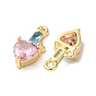 Brass Micro Pave Cubic Zirconia Charms, Heart Charms