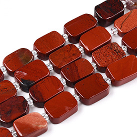 Natural Red Jasper Beads Strands, with Seed Beads, Rectangle