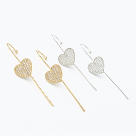 Латунные серьги с крючками-гусеницами из прозрачного кубического циркония с микропаве, сердце
