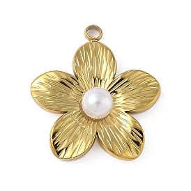Plastic Imitation Pearl Pendants, Flower, with 304 Stainless Steel