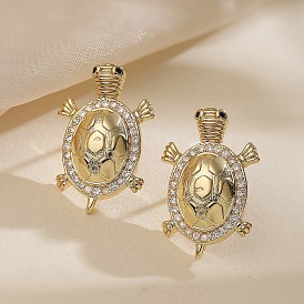 Серьги-гвоздики из латунного микро-паве, черепаха