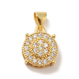 Brass Micro Pave Cubic Zirconia Pendants, Cadmium Free & Lead Free, Long-Lasting Plated, Flat Round, Clear