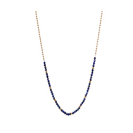 Faceted Round Natural Lapis Lazuli Beaded Necklaces with 304 Stainless Steel Ball Chains for Women