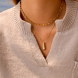 304 Collares con colgante de acero inoxidable con circonitas cúbicas transparentes engastadas, lágrima
