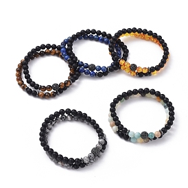 Натяжные браслеты, браслеты с натуральными драгоценными камнями, немагнитные синтетические гематит бусины, бусины из натурального черного агата (окрашенные) и латунные бусины с цирконием