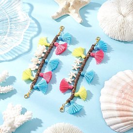 Natural Coconut & Polycotton Tassel & Synthetic Turquoise Pendant Decorations, with Zinc Alloy Lobster Claw Clasps