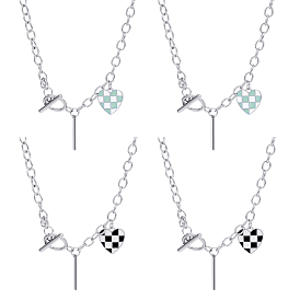 4 шт. 2 цвета сплава эмаль клетчатый кулон сердце железная цепь ожерелья, платина