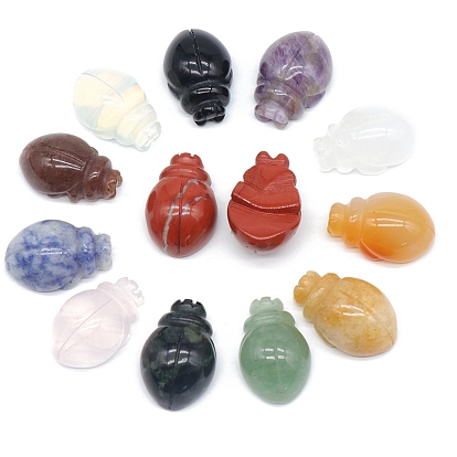 Gemstone Carved Healing Beetle Figurines, Reiki Energy Stone Display Decorations