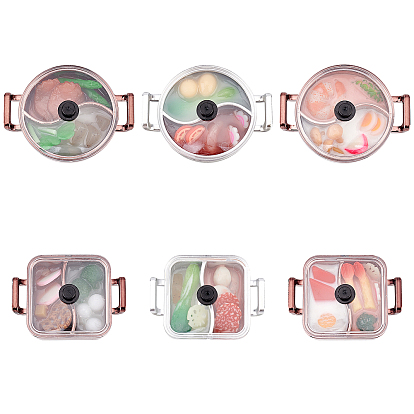 6Pcs 6 Style Mini PVC Plastic Two Tastes Hotpot, Dollhouse Accessories, Pretending Decorations, Photography Props, Sqaure & Round