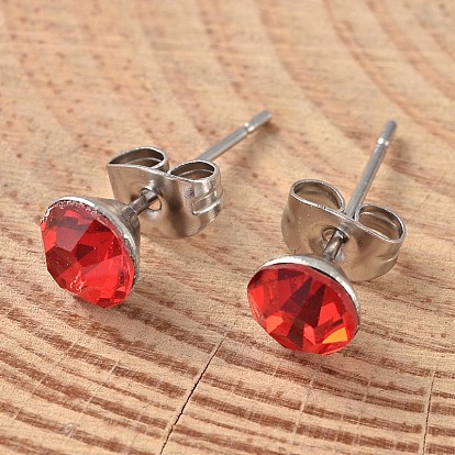304 Stainless Steel Grade A Rhinestone Ear Studs, with Paper Jewelry Boxes, 17x6mm, Pin: 0.7mm, 6pairs/box