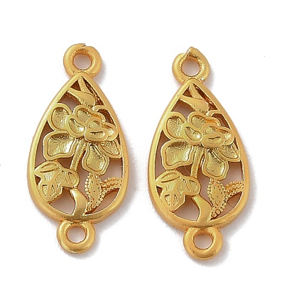 Eco-Friendly Brass Links Connectors, Cadmium Free & Lead Free, Teardrop with Flower