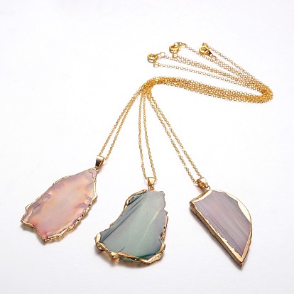 Golden Tone Natural Agate Pendant Necklaces, with Brass Cable Chains and Spring Ring Clasps, 18 inch 