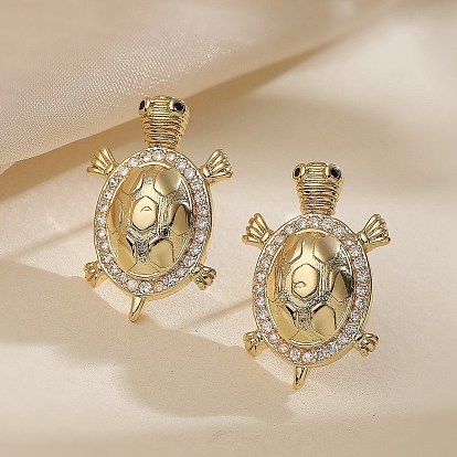 Серьги-гвоздики из латунного микро-паве, черепаха