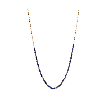 Faceted Round Natural Lapis Lazuli Beaded Necklaces with 304 Stainless Steel Ball Chains for Women