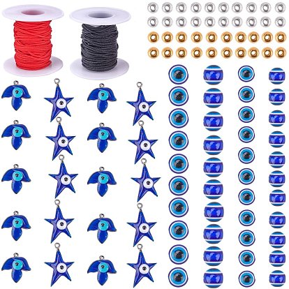 Sunnyclue diy изготовление комплектов ювелирных изделий, с круглыми бусинами из смолы сглаза, Подвески из эмали и сплава, нейлоновая нить и бусины из сплава тибетского стиля