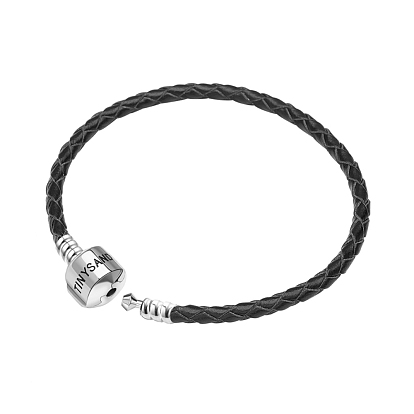 TINYSAND 925 Sterling Silver Braided Leather Bracelet Making, with Platinum Plated European Clasp