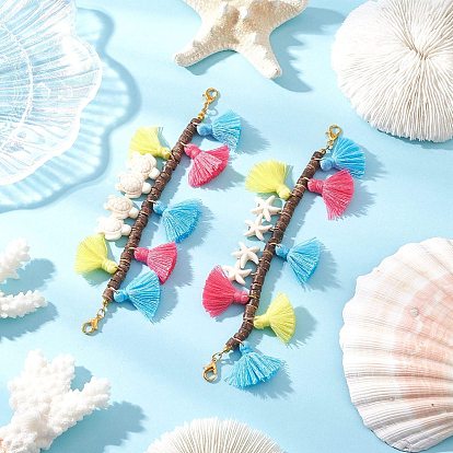 Подвесные украшения из натурального кокоса и поликоттона с кисточками и синтетической бирюзой, с цинковым сплавом застежками омаров коготь