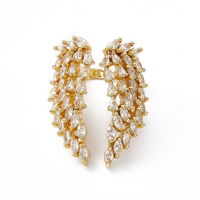 Кубический цирконий двойное крыло ангела открытое кольцо-манжета, настоящие позолоченные украшения из латуни для женщин, без свинца и без кадмия