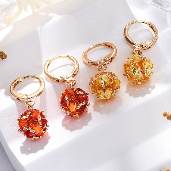 Латунные микропроволочные кубические серьги с цирконием, долговечный, стойки покрытие, без свинца и без кадмия, цветок, золотые