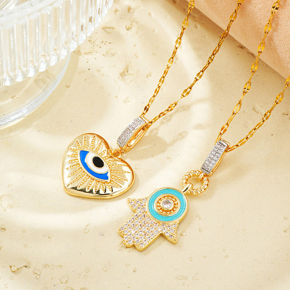 Модные латунные эмалевые подвески-ожерелья, с четким кубического циркония, золотые