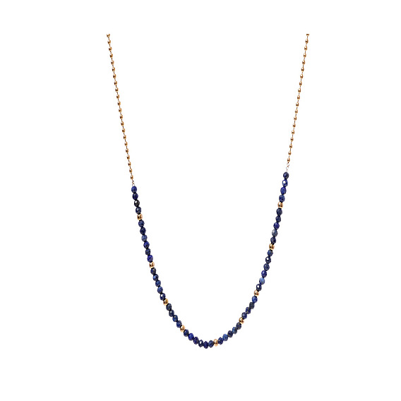 Faceted Round Natural Lapis Lazuli Beaded Necklaces with 304 Stainless Steel Ball Chains for Women