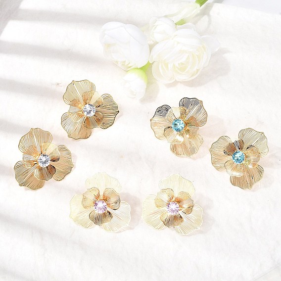 Цветок латуни микро проложить кубического циркония серьги стержня, без никеля , реальный 18 k позолоченный