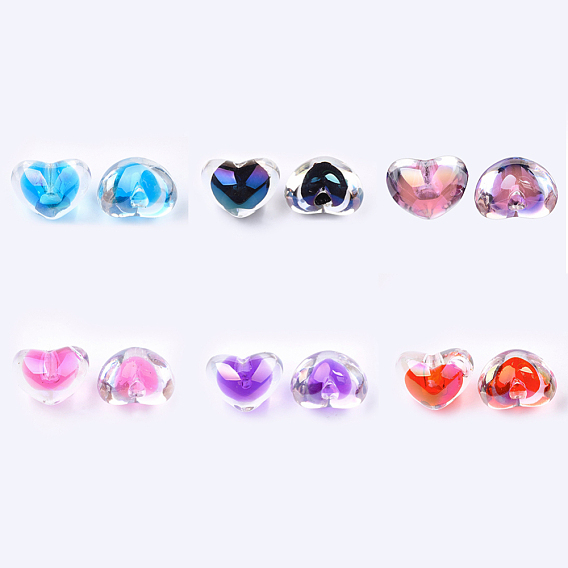 Transparent Acrylic Beads, UV Plating & Rainbow, Bead in Bead, Half Drilled Beads, Heart