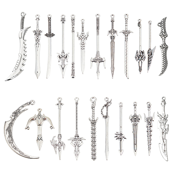Набор для поиска поделок для изготовления ювелирных изделий, включая звенья и подвески для люстр из сплава в тибетском стиле, нож, луна, меч и вилка