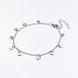304 Stainless Steel Charm Anklets, Heart, with 316 Surgical Stainless Steel Cable Chains