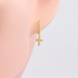 Minimalist Geometric Silver Cross Ball Earrings with High-end Fashion Sense