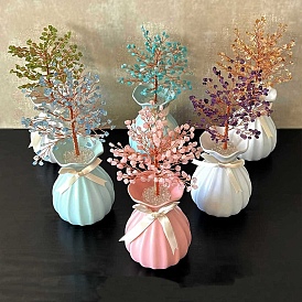 Gemstone Chips Tree Decorations, Ceramic Vase Base Copper Wire Feng Shui Energy Stone Gift for Home Desktop Decoration