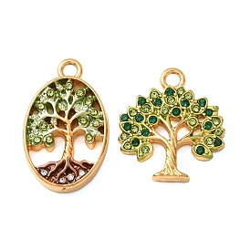 304 Stainless Steel Rhinestone Pendants, Tree of Life Charms, with Enamel