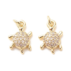 Brass Micro Pave Clear Cubic Zirconia Pendants, with Jump Ring, Cadmium Free & Lead Free, Tortoise