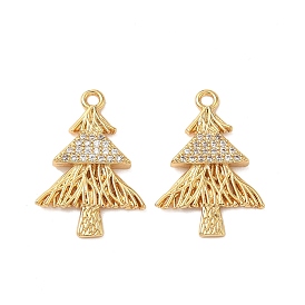 Латунные микропаве прозрачные подвески с фианитом, рождественская елка, без никеля 