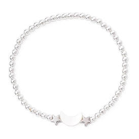 Браслеты из круглых бусин с гальваническим покрытием из немагнитного синтетического гематита, Женские украшения в виде латунных звезд и пресноводных ракушек в форме луны