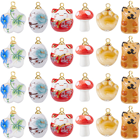24шт 6 стили фарфоровые подвески, разнообразные, с фурнитурой позолоченной латунной