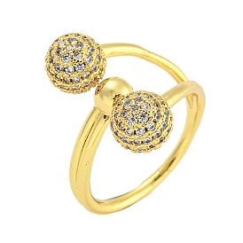 Round Rack Plating Brass Micro Pave Cubic Zirconia Cuff Rings for Women, Cadmium Free & Lead Free, Long-Lasting Plated