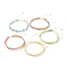 Imitation Jade Glas geflochtene Perlen Fußkettchen, zweireihiges, verstellbares Sommer-Fußkettchen für Damen