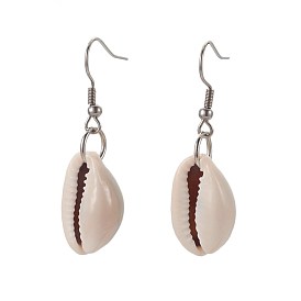 Cowrie Shell Beads Dangle Earrings, with 304 Stainless Steel Earring Hooks