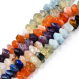 Natural Mixed Gemstone Beads Strands, Natural Tiger Eye & Aquamarine & Prehnite & Botswana Agate & Amethyst & Citrine & Lapis Lazuli, Faceted, Nuggets